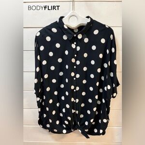 BODY FLIRT Black White Polka Dot Tie Front Blouse size EU 50